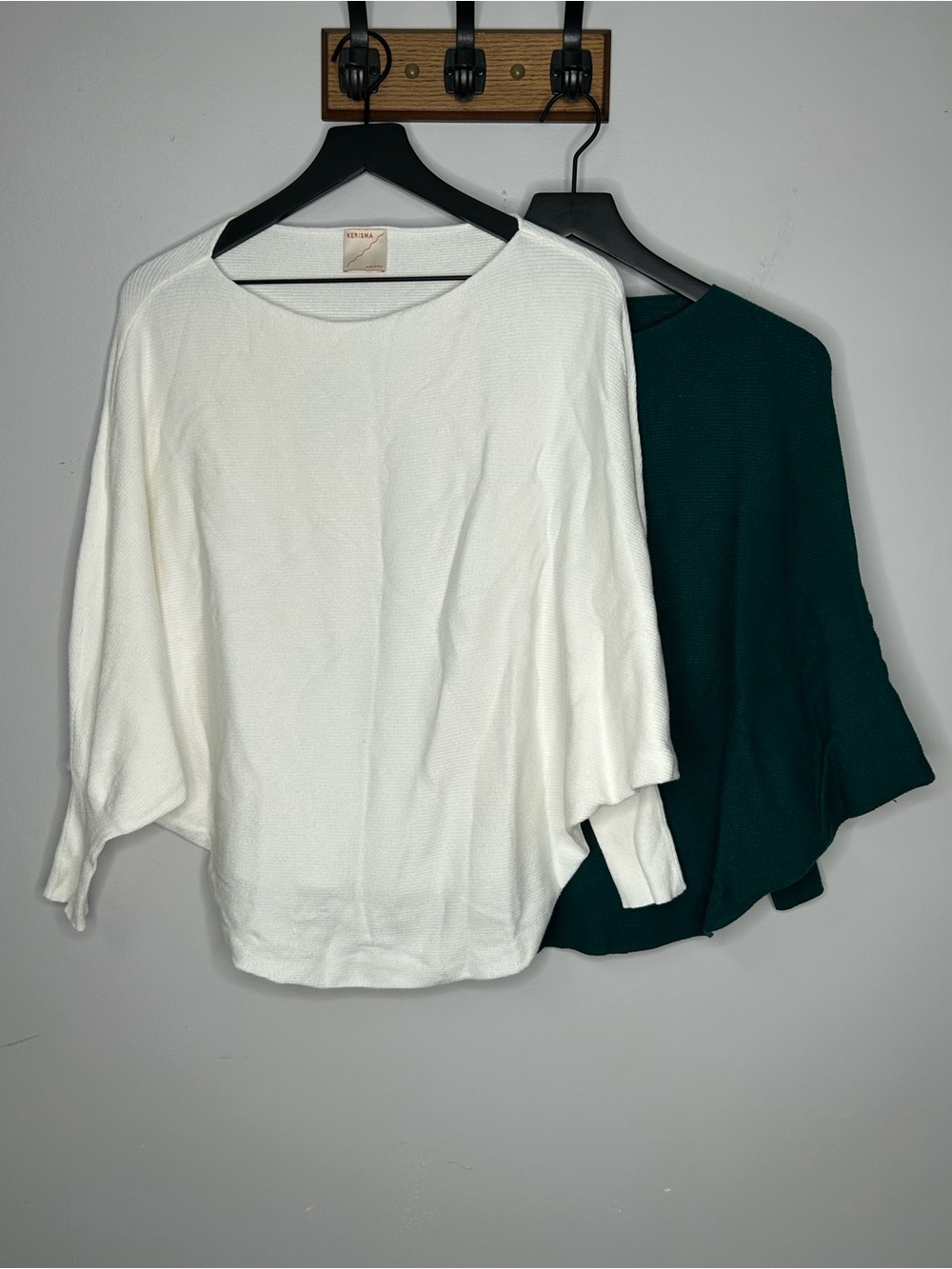 Kerisma Ryu Dolman Sleeve Ribbed Oversized Knit Sweaters Teal & Ecru Size S/M
